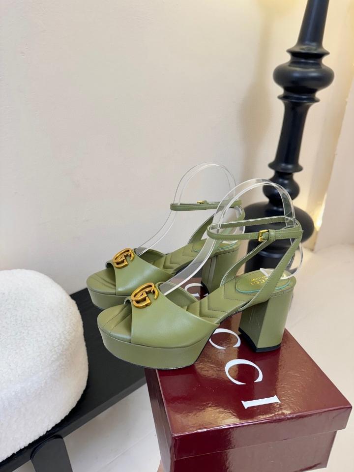 Gucci Women's platform sandal with Double G 80mm green leather 832450 (1)-duoc-ban-tai-Hvip Shoes and Clothes