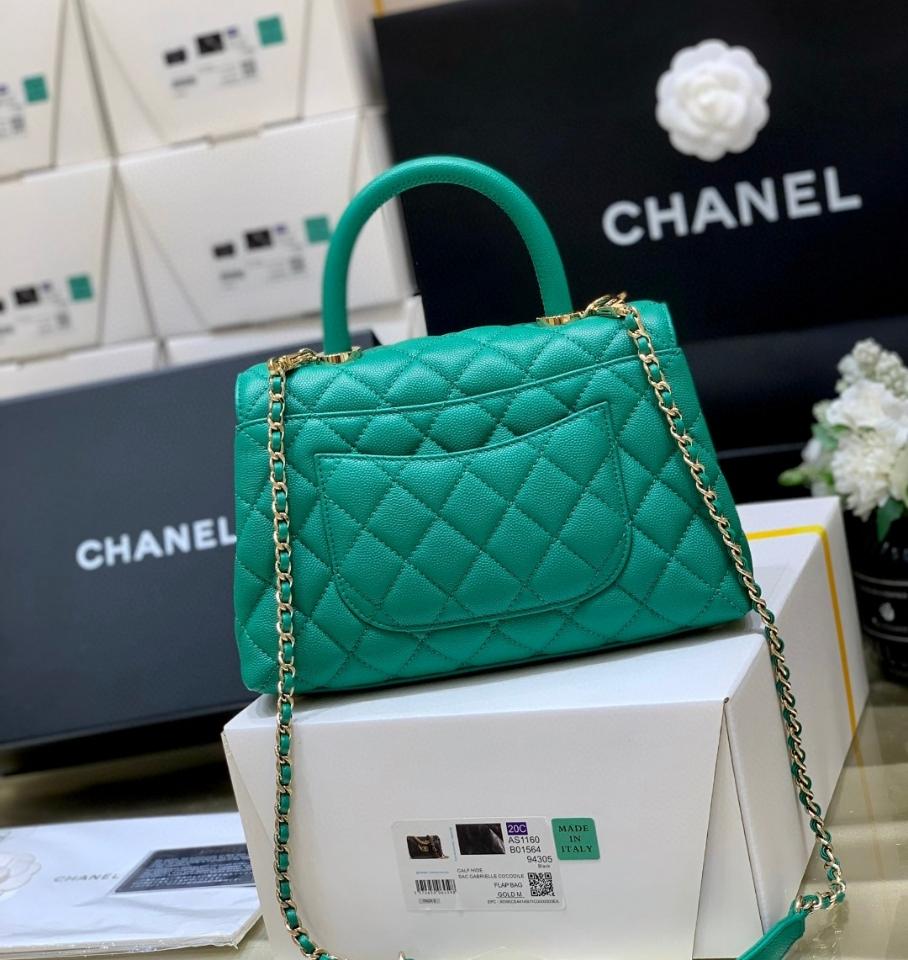 Chanel 22P small coco handle bag Grained calfskin ,Shiny gold tone metal ,bamboo green AS92990 23cm-duoc-ban-tai-Hvip Bags and Accessories