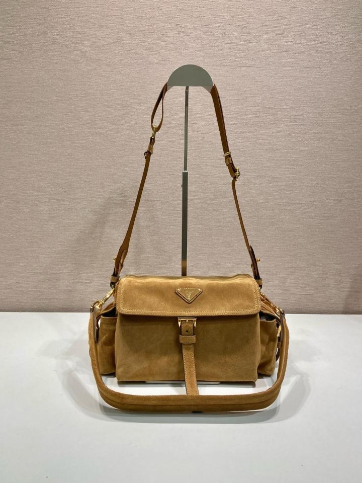 
Prada Explore medium suede shoulder bag with flap cinnamon 1BD394 30x14x10cm-duoc-ban-tai-Hvip Bags and Accessories