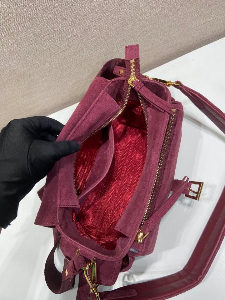 
Prada Explore medium suede shoulder bag with flap burgundy 1BD394 30x14x10cm-duoc-ban-tai-Hvip Bags and Accessories