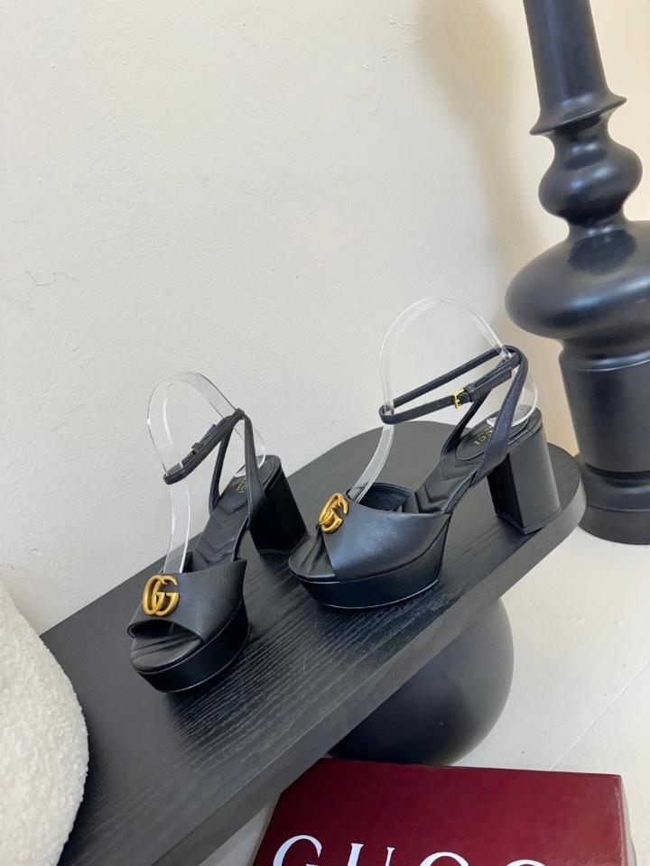 Gucci Women's platform sandal with Double G 80mm black leather 832450 (1)-duoc-ban-tai-Hvip Shoes and Clothes