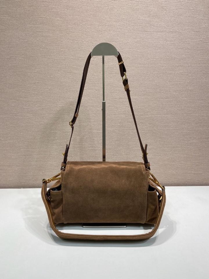 
Prada Explore medium suede shoulder bag with flap cocoa Brown 1BD394 30x14x10cm-duoc-ban-tai-Hvip Bags and Accessories