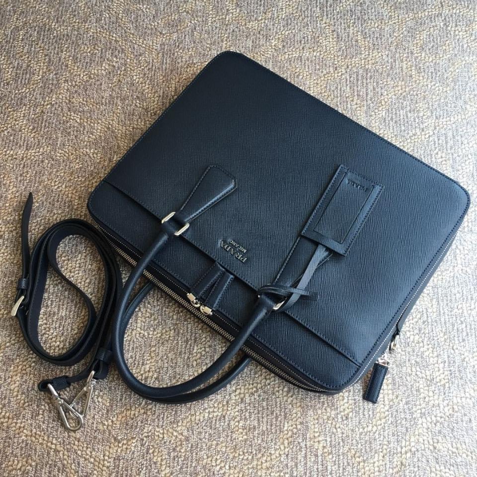 Prada Saffiano Leather briefs bag blue 2VE366B 36x28cm -duoc-ban-tai-Hvip Bags and Accessories