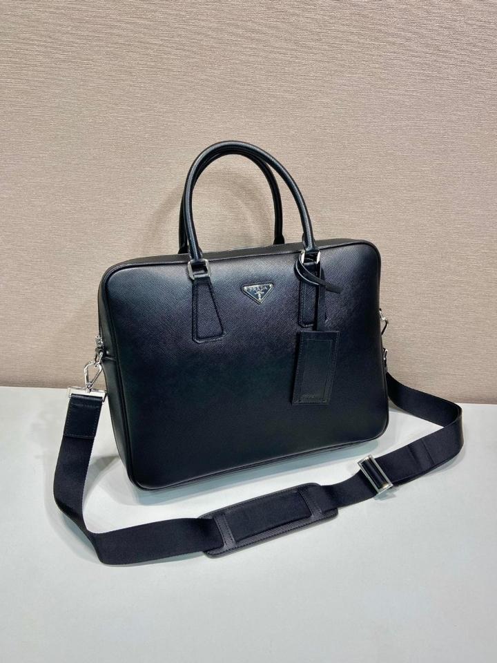 Prada Saffiano Leather briefs bag black 0891 38x29cm-duoc-ban-tai-Hvip Bags and Accessories
