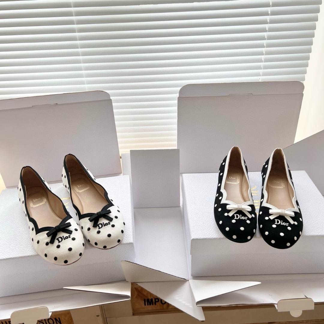 Dior Romance Ballet FlatBlack Cotton Embroidered with White PolkaDior MotifK DF327PEN_S11X-duoc-ban-tai-Hvip Shoes and Clothes