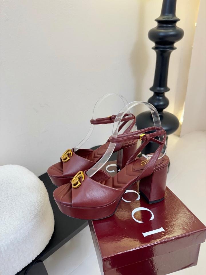 Gucci Women's platform sandal with Double G 80mm burgundy leather 832450 (1)-duoc-ban-tai-Hvip Shoes and Clothes