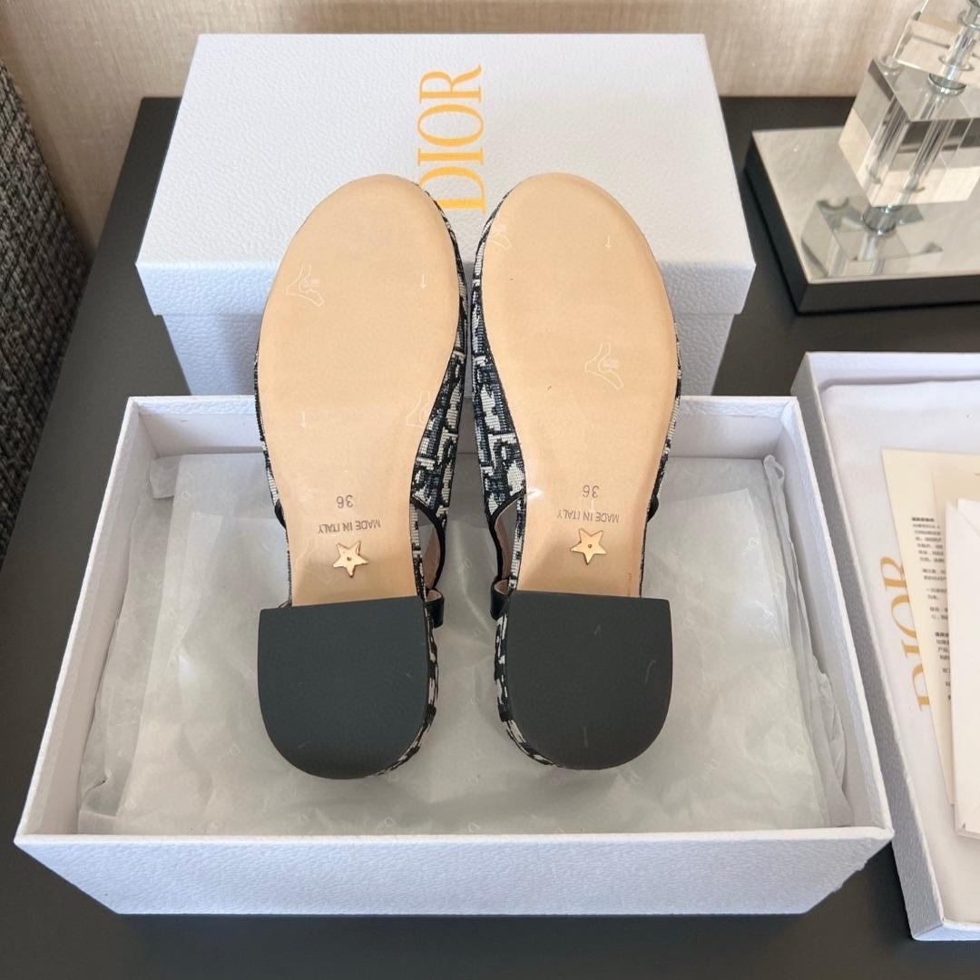 Dior Ballet Slingback PumpCotton Embroidered with Deep Blue Dior Oblique Motif-duoc-ban-tai-Hvip Shoes and Clothes