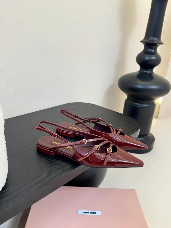 Miu Miu Leather slingback ballerinas with buckles burgundy 5F476E (1)-duoc-ban-tai-Hvip Shoes and Clothes