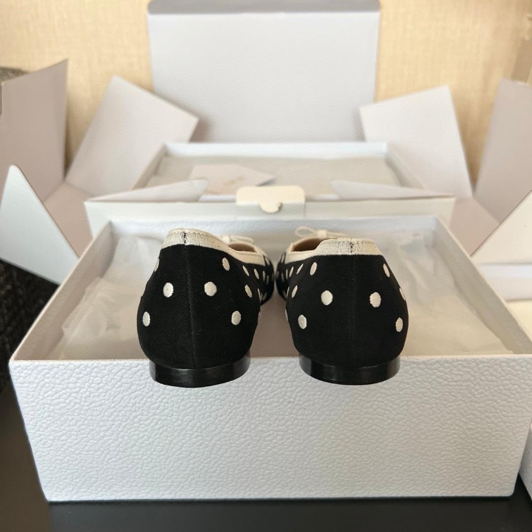 Dior Romance Ballet FlatBlack Cotton Embroidered with White PolkaDior MotifK DF327PEN_S11X-duoc-ban-tai-Hvip Shoes and Clothes