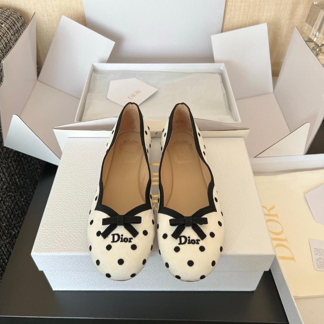 Dior Romance Ballet FlatBlack Cotton Embroidered with White PolkaDior MotifK DF327PEN_S11X-duoc-ban-tai-Hvip Shoes and Clothes