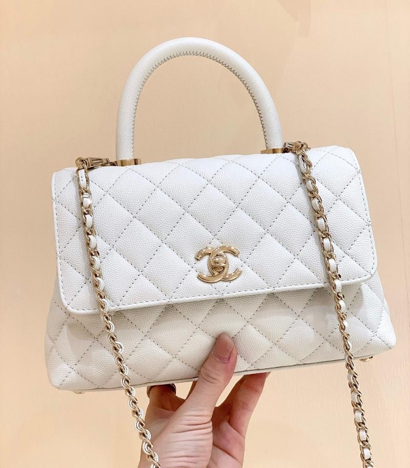 Chanel 22P small coco handle bag Grained calfskin ,Shiny gold tone metal ,white AS92990 23cm-duoc-ban-tai-Hvip Bags and Accessories