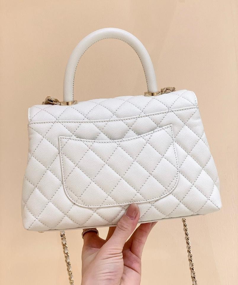 Chanel 22P small coco handle bag Grained calfskin ,Shiny gold tone metal ,white AS92990 23cm-duoc-ban-tai-Hvip Bags and Accessories