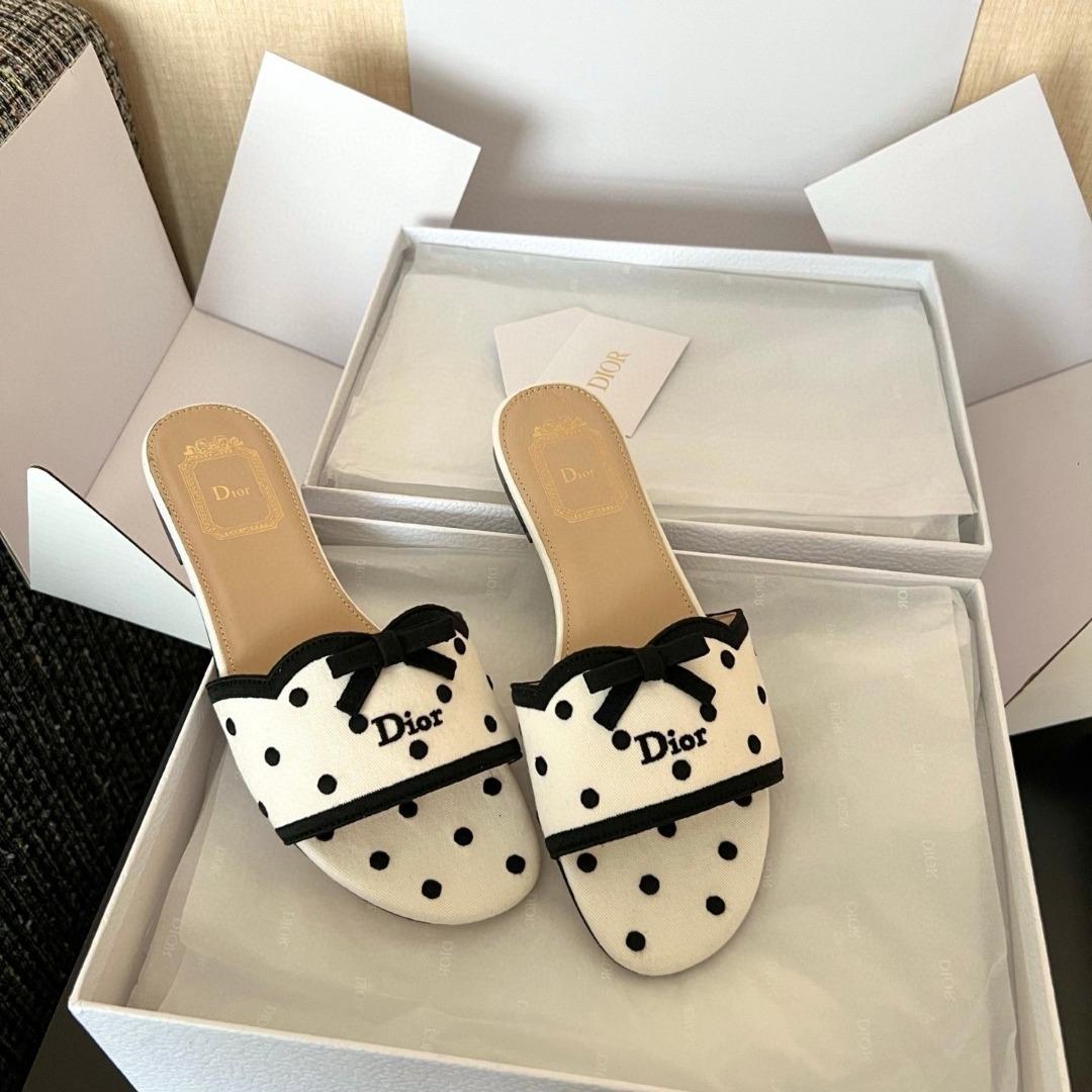 Dior Dway Slide Cotton Embroidered black and white-duoc-ban-tai-Hvip Shoes and Clothes
