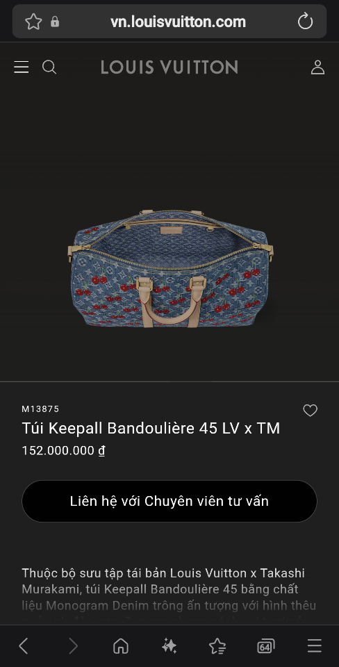 Louis Vuitton M13875
Túi Keepall Bandoulière 45 LV x TM

27 x 20 x 45 cm-duoc-ban-tai-Hvip Bags and Accessories