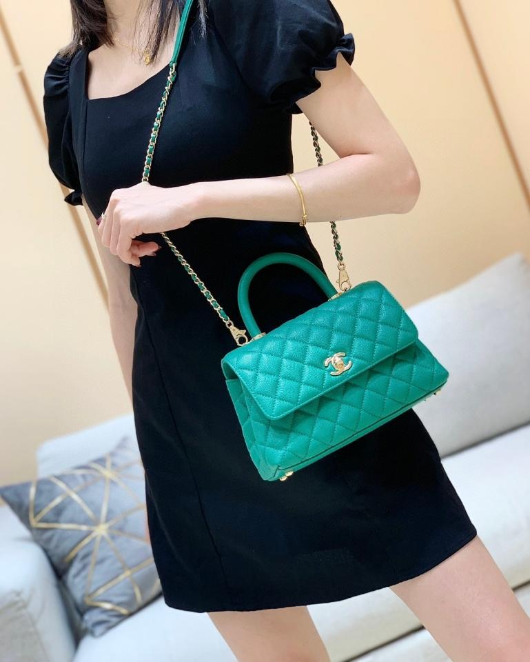 Chanel 22P small coco handle bag Grained calfskin ,Shiny gold tone metal ,bamboo green AS92990 23cm-duoc-ban-tai-Hvip Bags and Accessories