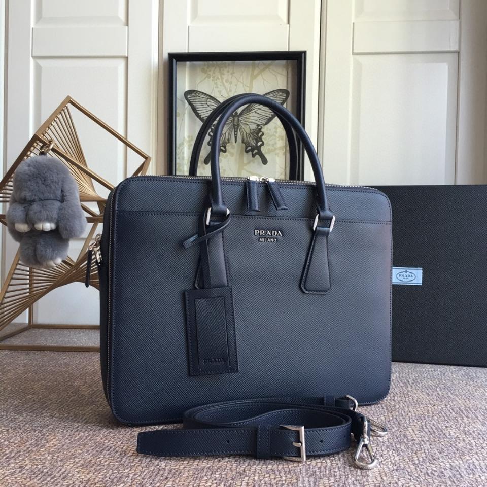 Prada Saffiano Leather briefs bag blue 2VE366B 36x28cm -duoc-ban-tai-Hvip Bags and Accessories