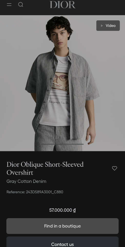 Dior Dior Oblique Short-Sleeved Overshirt
Gray Cotton Denim 243D589A3001_C880-duoc-ban-tai-Hvip Shoes and Clothes