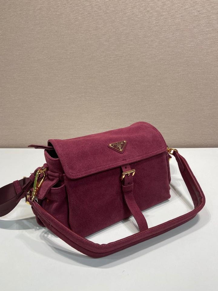 
Prada Explore medium suede shoulder bag with flap burgundy 1BD394 30x14x10cm-duoc-ban-tai-Hvip Bags and Accessories
