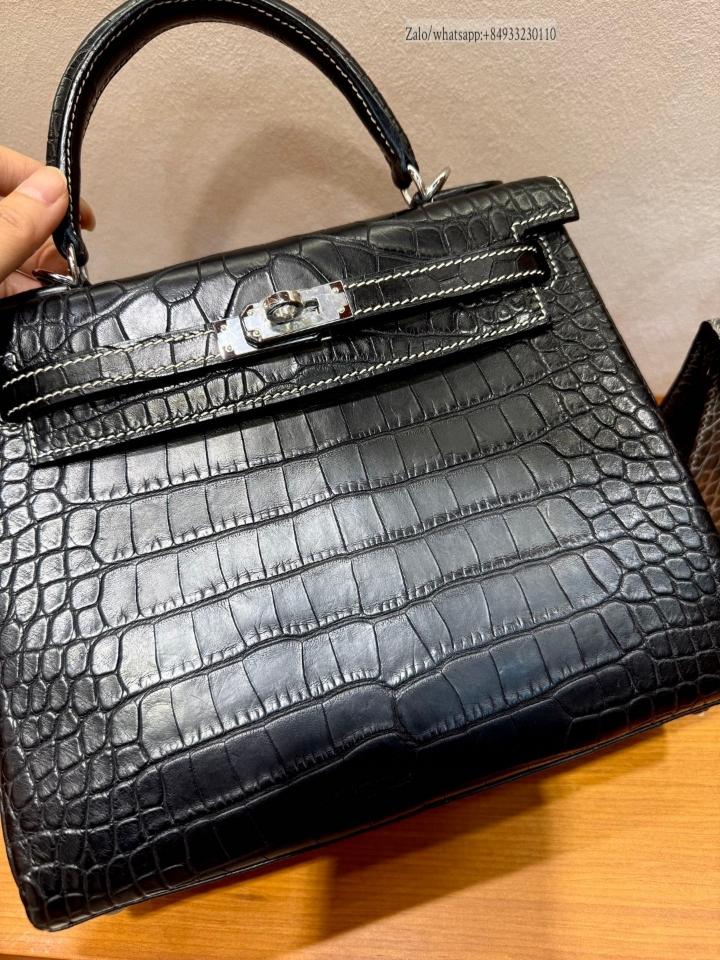 Hermès Kelly 25cm Noir Alligator PHW -duoc-ban-tai-Hvip Bags and Accessories