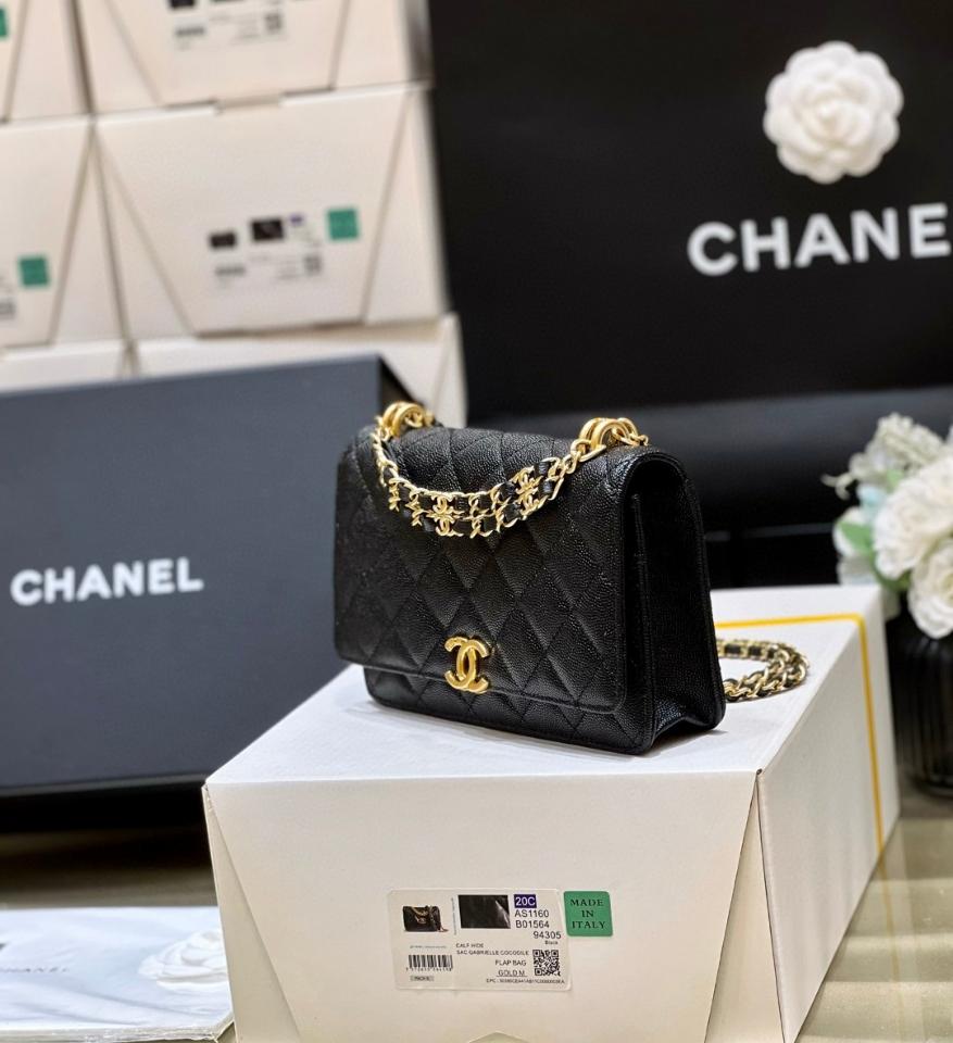 Chanel shoulder bag with top handle grained calfskin gold tone metal, black AP3019 19*12*3.5cm-duoc-ban-tai-Hvip Bags and Accessories
