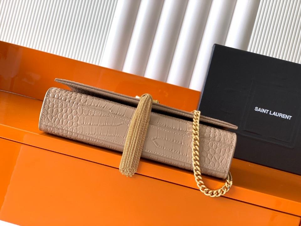 Saint Laurent Ysl 
KATE MEDIUM TASSEL IN CROCODILE-EMBOSSED LEATHER
Taupe 354119 24x14.5x5.5cm (1) -duoc-ban-tai-Hvip Bags and Accessories