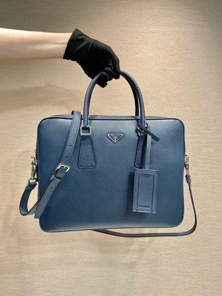 Prada Saffiano leather bag blue 0368 37x28x3.5cm-duoc-ban-tai-Hvip Bags and Accessories