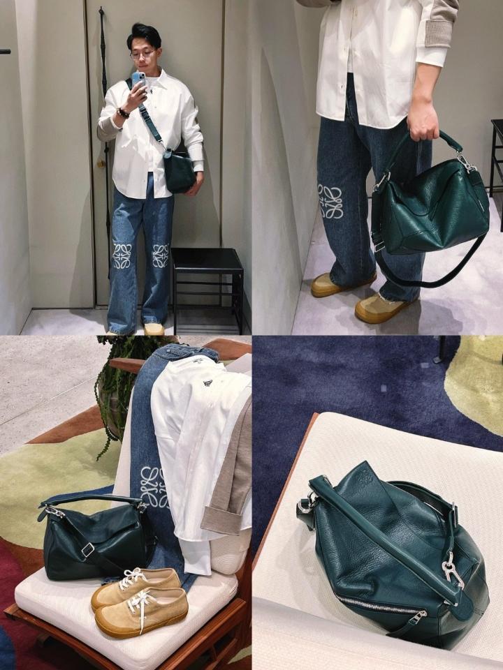Loewe Large Puzzle bag in supple grained calfskin B510PNLX03 green-duoc-ban-tai-Hvip Bags and Accessories