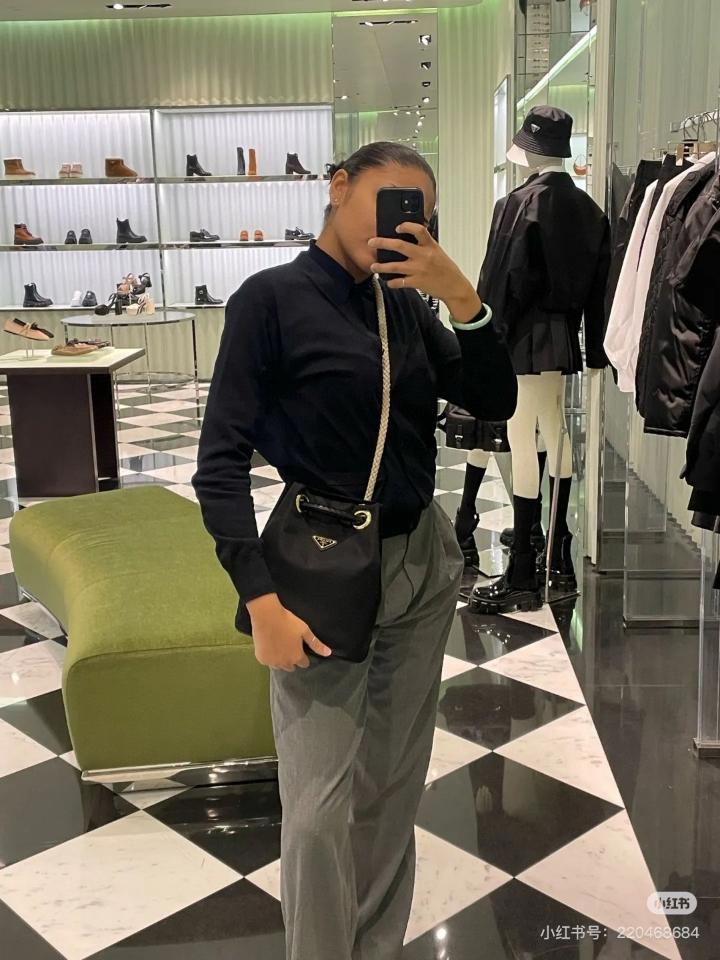 Prada Mariner Re-Nylon small bucket bag black 1BE082 23.5x28x16.5cm-duoc-ban-tai-Hvip Bags and Accessories