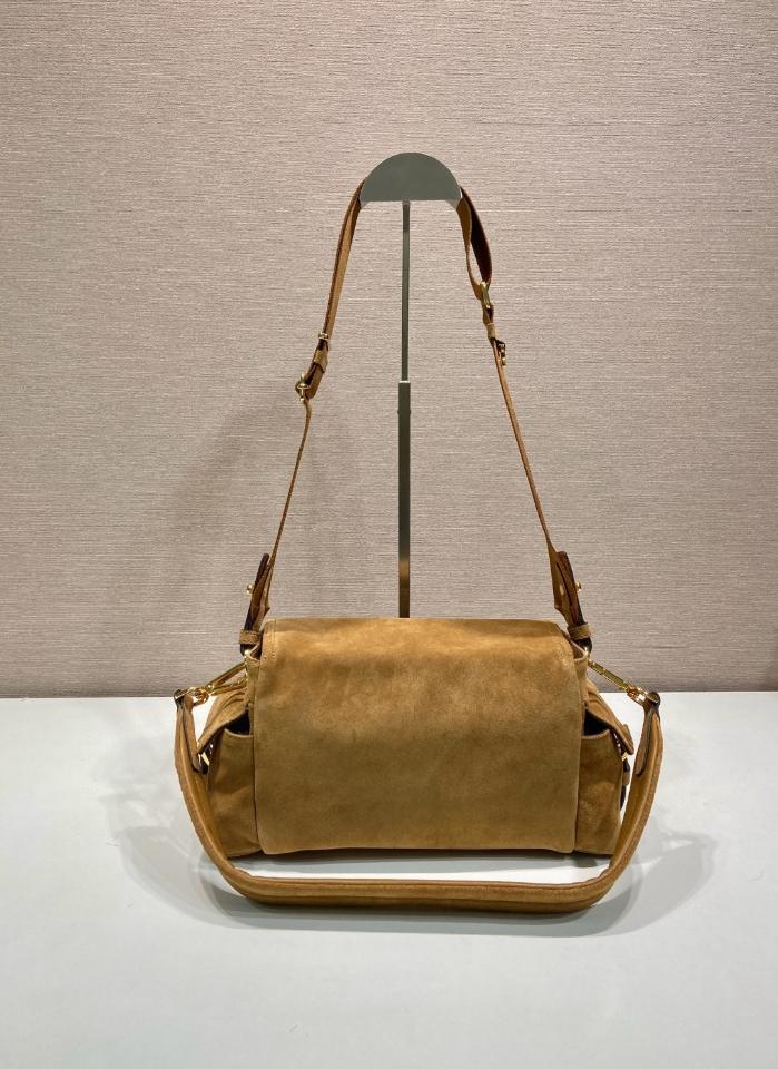 
Prada Explore medium suede shoulder bag with flap cinnamon 1BD394 30x14x10cm-duoc-ban-tai-Hvip Bags and Accessories