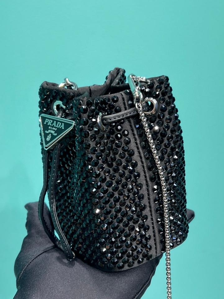 Prada Satin mini-pouch with crystals black 1NR016 10x12x7cm-duoc-ban-tai-Hvip Bags and Accessories