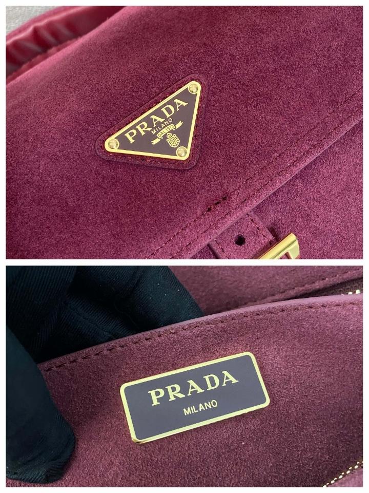 
Prada Explore medium suede shoulder bag with flap burgundy 1BD394 30x14x10cm-duoc-ban-tai-Hvip Bags and Accessories