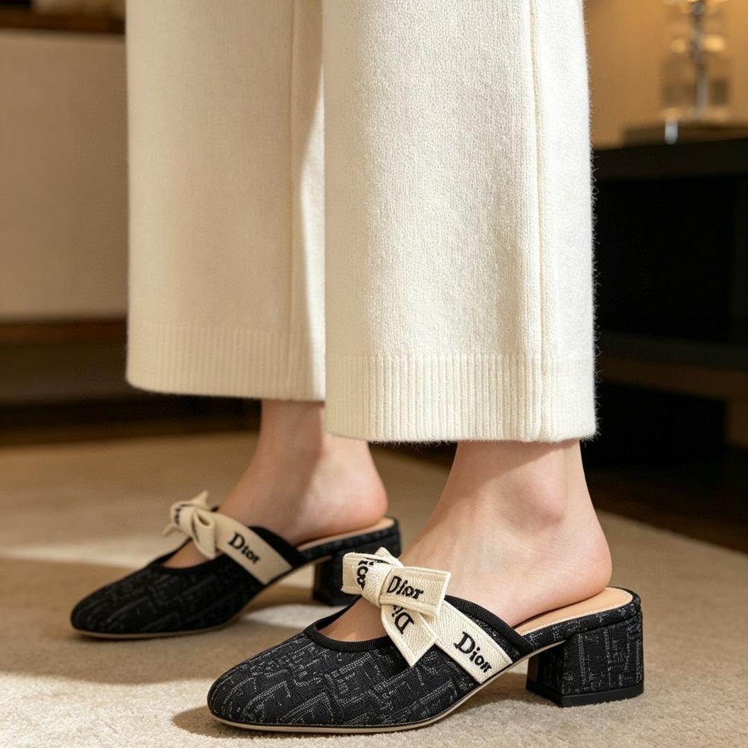 Dior J'adior mule heels cotton Embroidered-duoc-ban-tai-Hvip Shoes and Clothes