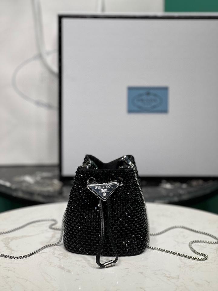 Prada Satin mini-pouch with crystals black 1NR016 10x12x7cm-duoc-ban-tai-Hvip Bags and Accessories