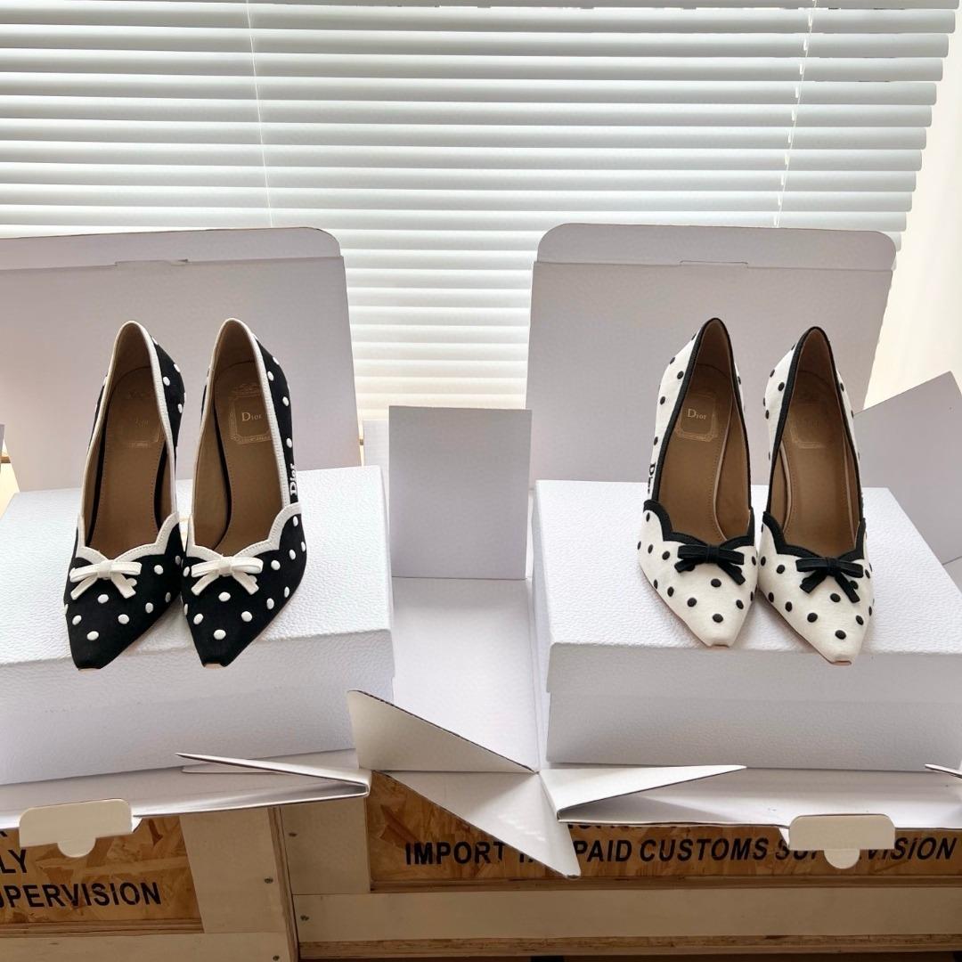 Dior Romance PumpBlack Cotton Embroidered with White PolkaDior Motif-duoc-ban-tai-Hvip Shoes and Clothes