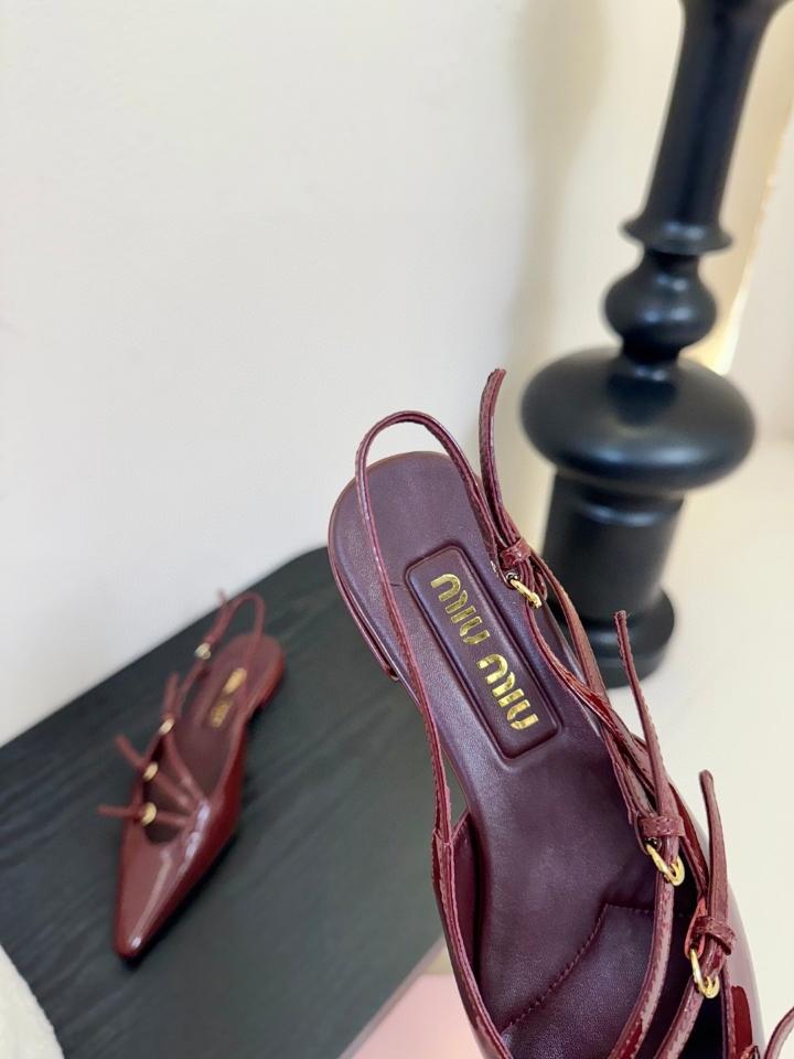 Miu Miu Leather slingback ballerinas with buckles burgundy 5F476E (1)-duoc-ban-tai-Hvip Shoes and Clothes