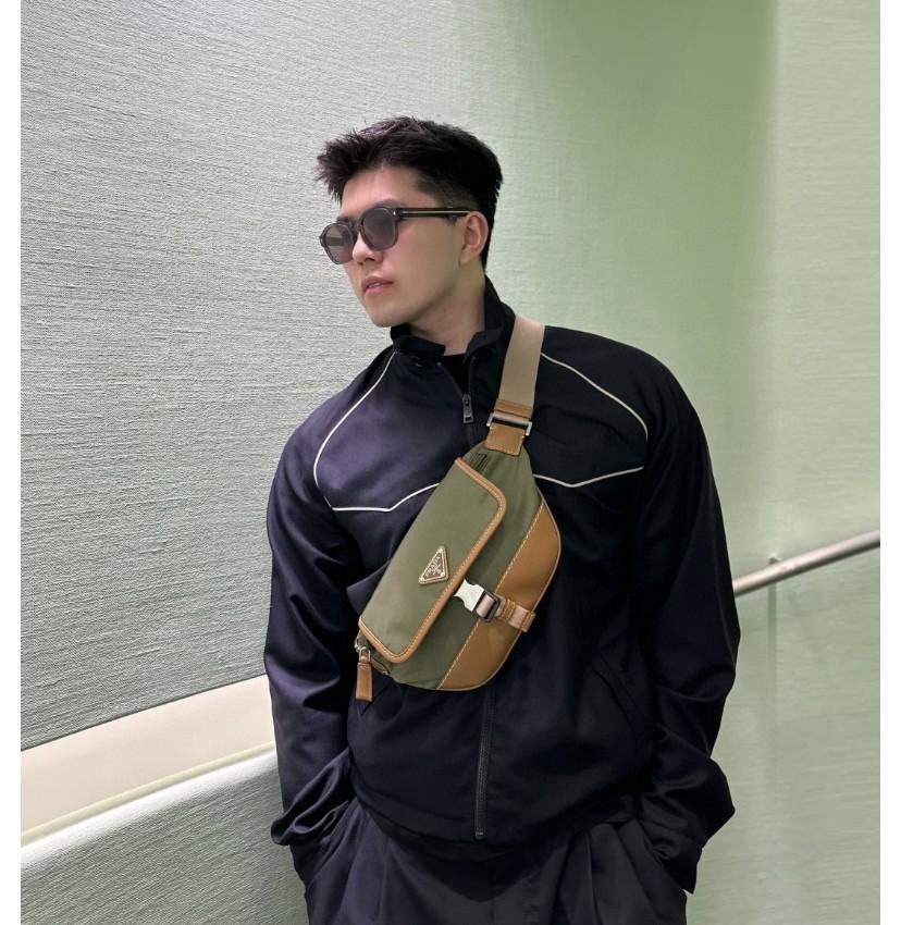 Prada Re-Nylon and suede belt bag Musk Green/Cocoa  2VH176 18x15x5cm-duoc-ban-tai-Hvip Bags and Accessories
