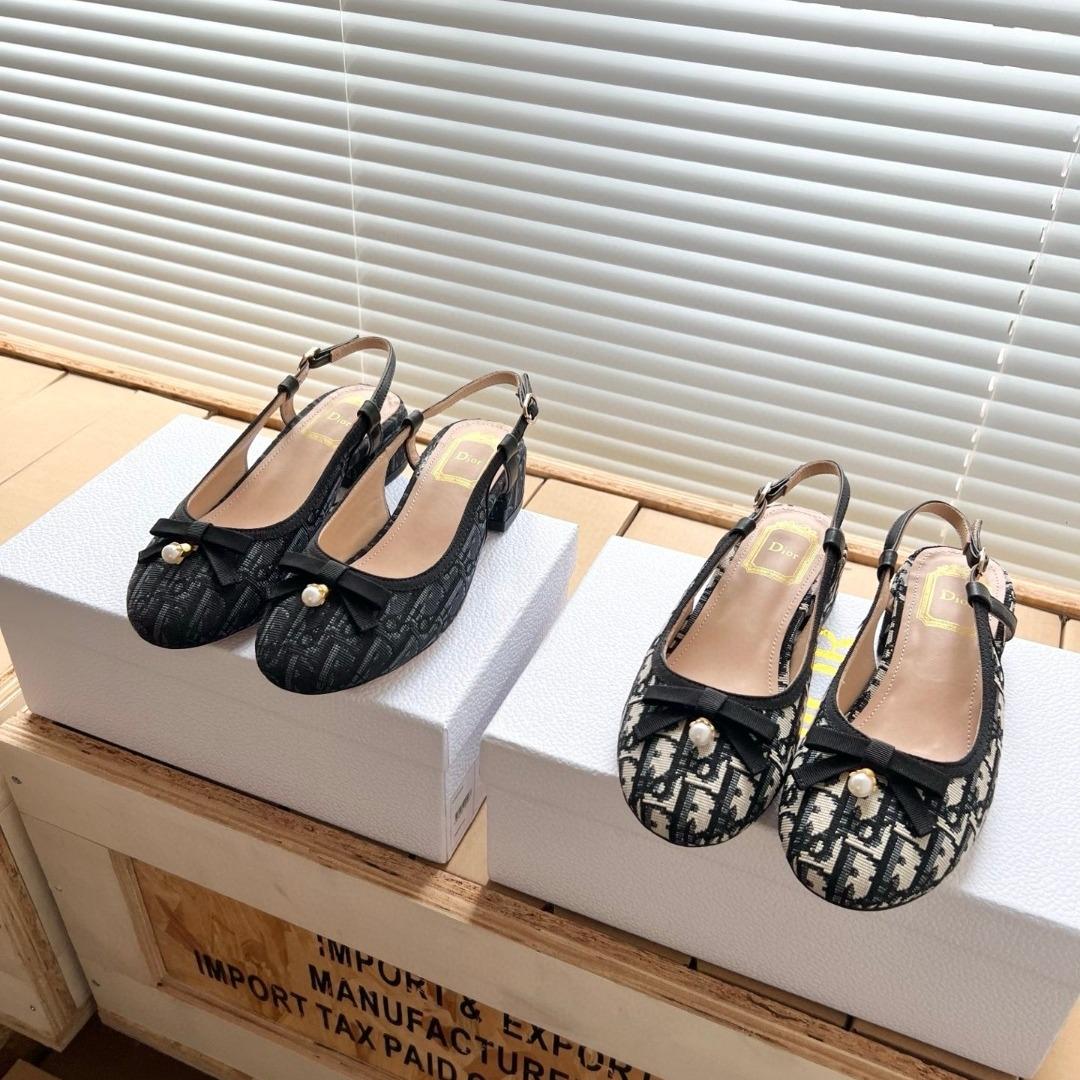 Dior Ballet Slingback PumpCotton Embroidered with Deep Blue Dior Oblique Motif-duoc-ban-tai-Hvip Shoes and Clothes