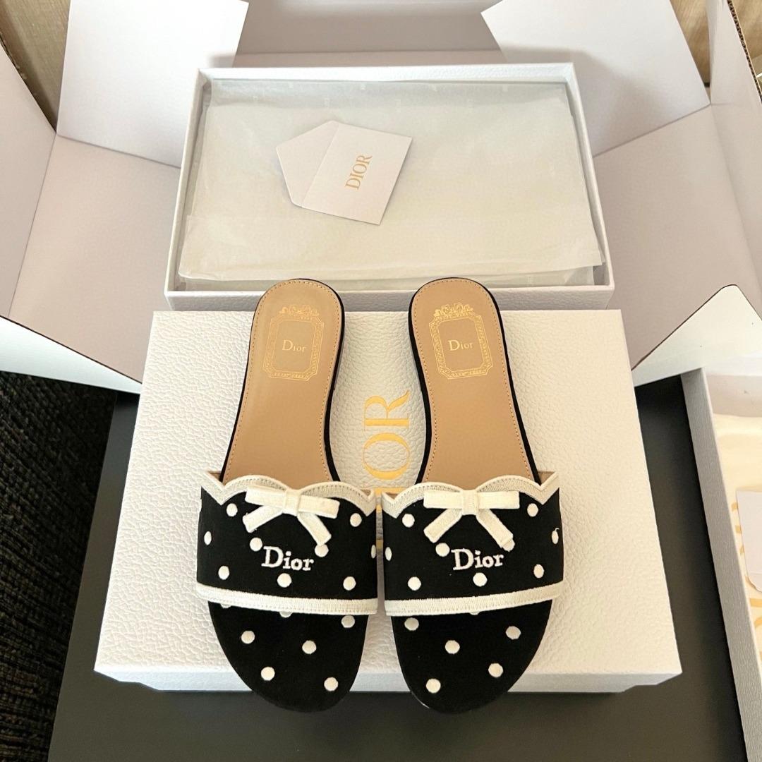 Dior Dway Slide Cotton Embroidered black and white-duoc-ban-tai-Hvip Shoes and Clothes
