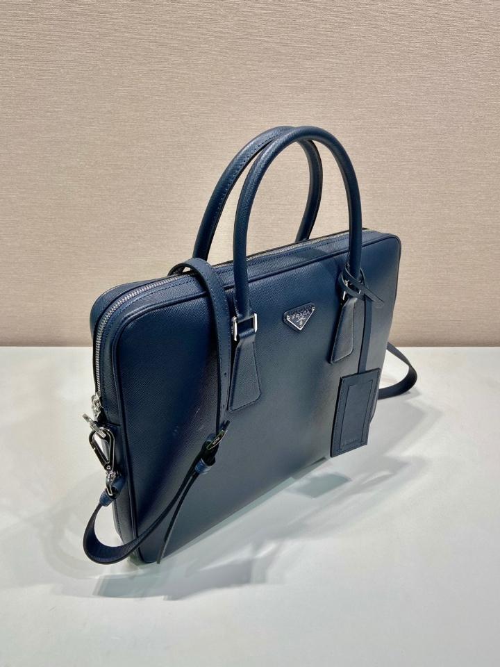 Prada Saffiano leather bag blue 0368 37x28x3.5cm-duoc-ban-tai-Hvip Bags and Accessories