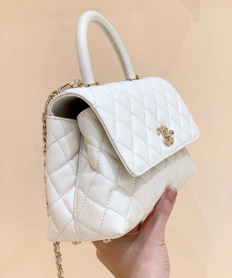 Chanel 22P small coco handle bag Grained calfskin ,Shiny gold tone metal ,white AS92990 23cm-duoc-ban-tai-Hvip Bags and Accessories