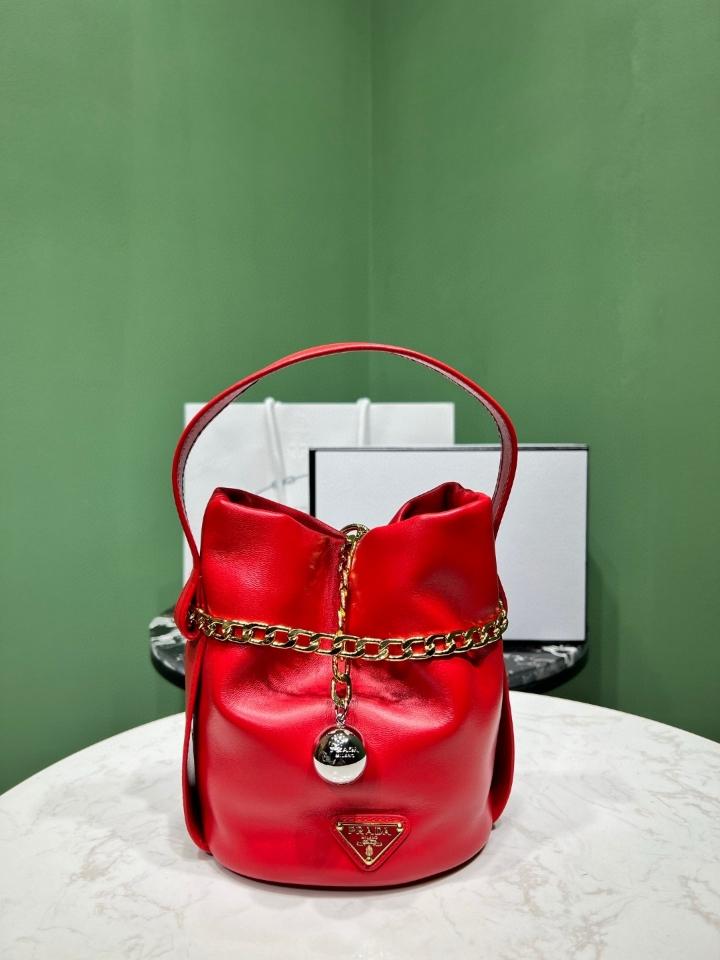 Prada Petit Sac Noir mini nappa leather bucket bag cherry 14x20x15cm-duoc-ban-tai-Hvip Bags and Accessories