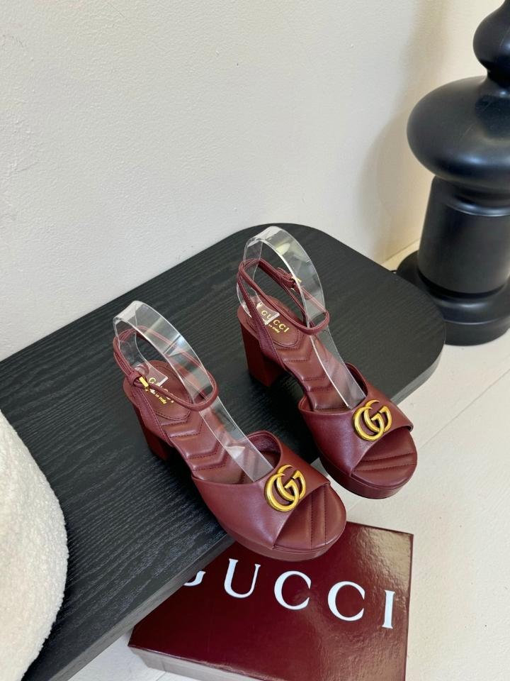 Gucci Women's platform sandal with Double G 80mm burgundy leather 832450 (1)-duoc-ban-tai-Hvip Shoes and Clothes