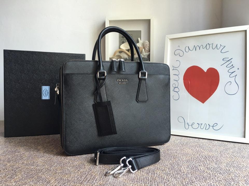 Prada Saffiano Leather briefs bag black 2VE366B 36x28cm-duoc-ban-tai-Hvip Bags and Accessories