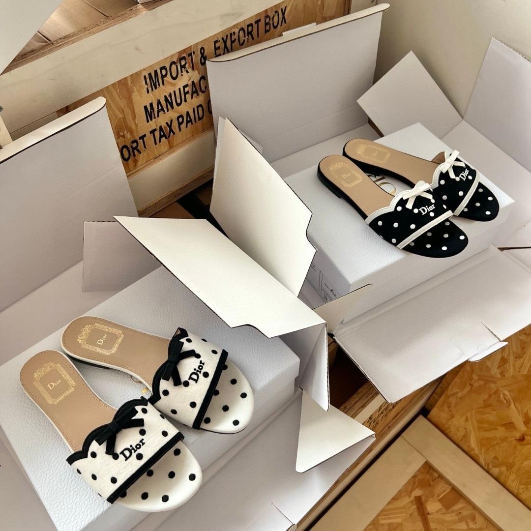 Dior Dway Slide Cotton Embroidered black and white-duoc-ban-tai-Hvip Shoes and Clothes