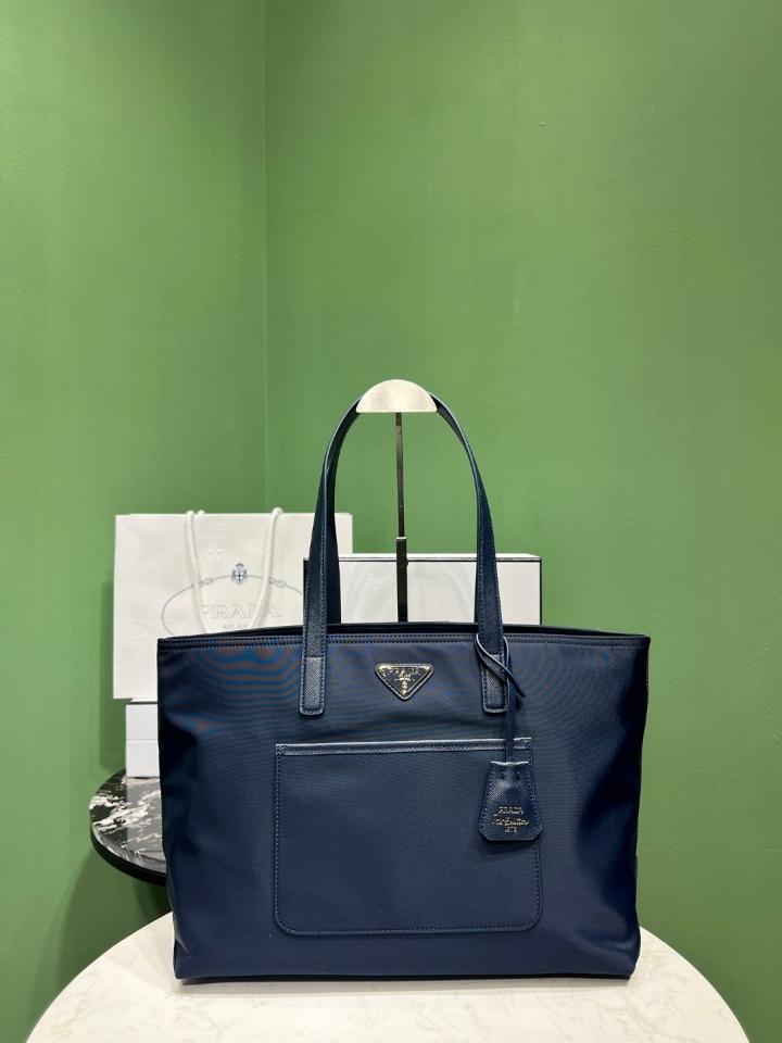 Prada Re-Edition 1978 medium Re-Nylon and Saffiano leather tote bag Baltic Blue 1BG555 35x26x15cm-duoc-ban-tai-Hvip Bags and Accessories