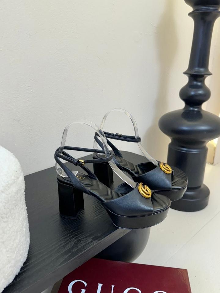 Gucci Women's platform sandal with Double G 80mm black leather 832450 (1)-duoc-ban-tai-Hvip Shoes and Clothes