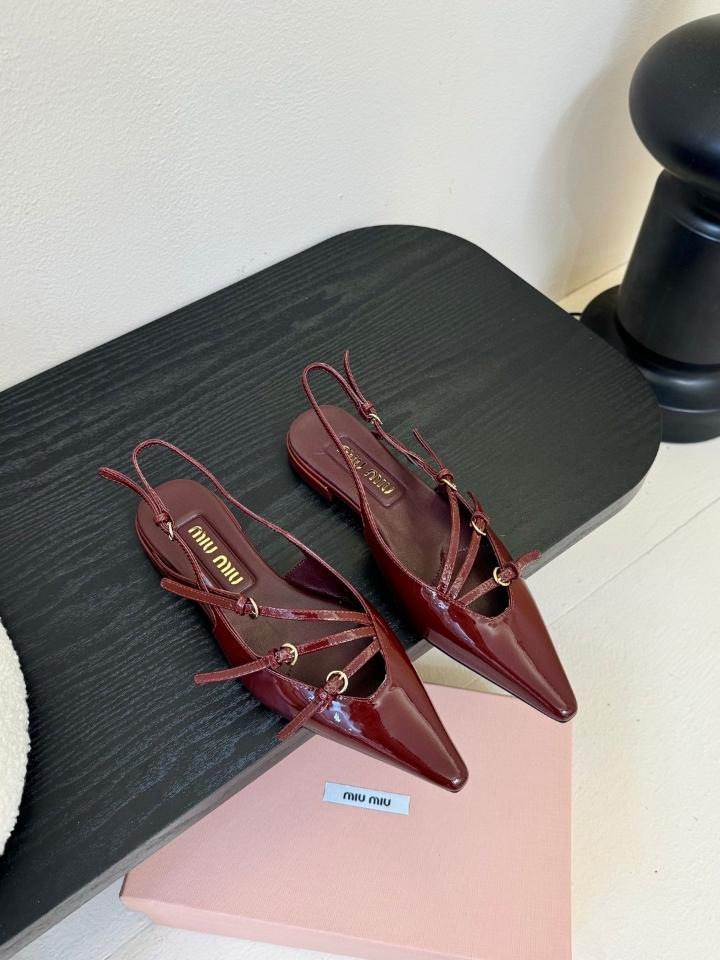 Miu Miu Leather slingback ballerinas with buckles burgundy 5F476E (1)-duoc-ban-tai-Hvip Shoes and Clothes