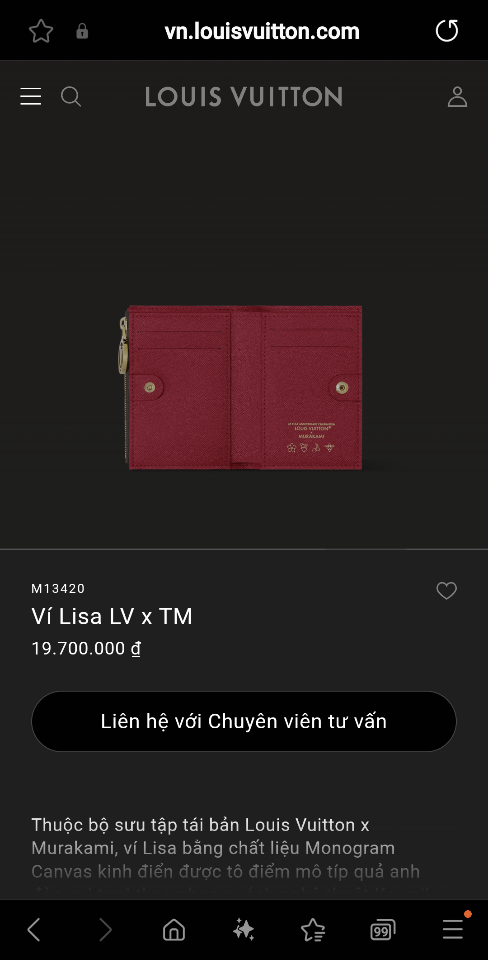 Louis Vuitton M13420
Ví Lisa LV x TM 9 x 11.5 x 1.5cm (1)-duoc-ban-tai-Hvip Bags and Accessories
