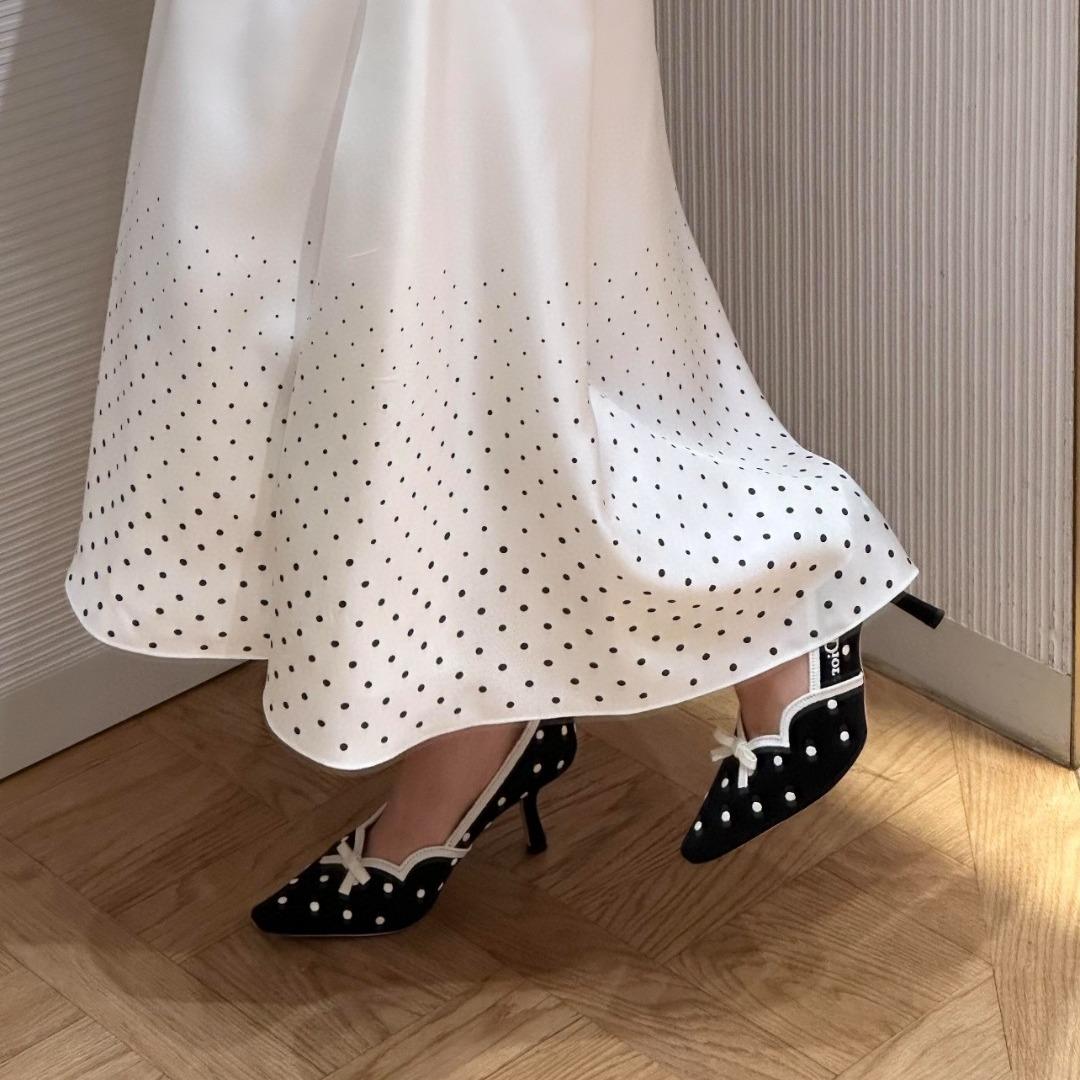 Dior Romance PumpBlack Cotton Embroidered with White PolkaDior Motif-duoc-ban-tai-Hvip Shoes and Clothes
