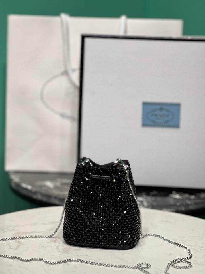 Prada Satin mini-pouch with crystals black 1NR016 10x12x7cm-duoc-ban-tai-Hvip Bags and Accessories